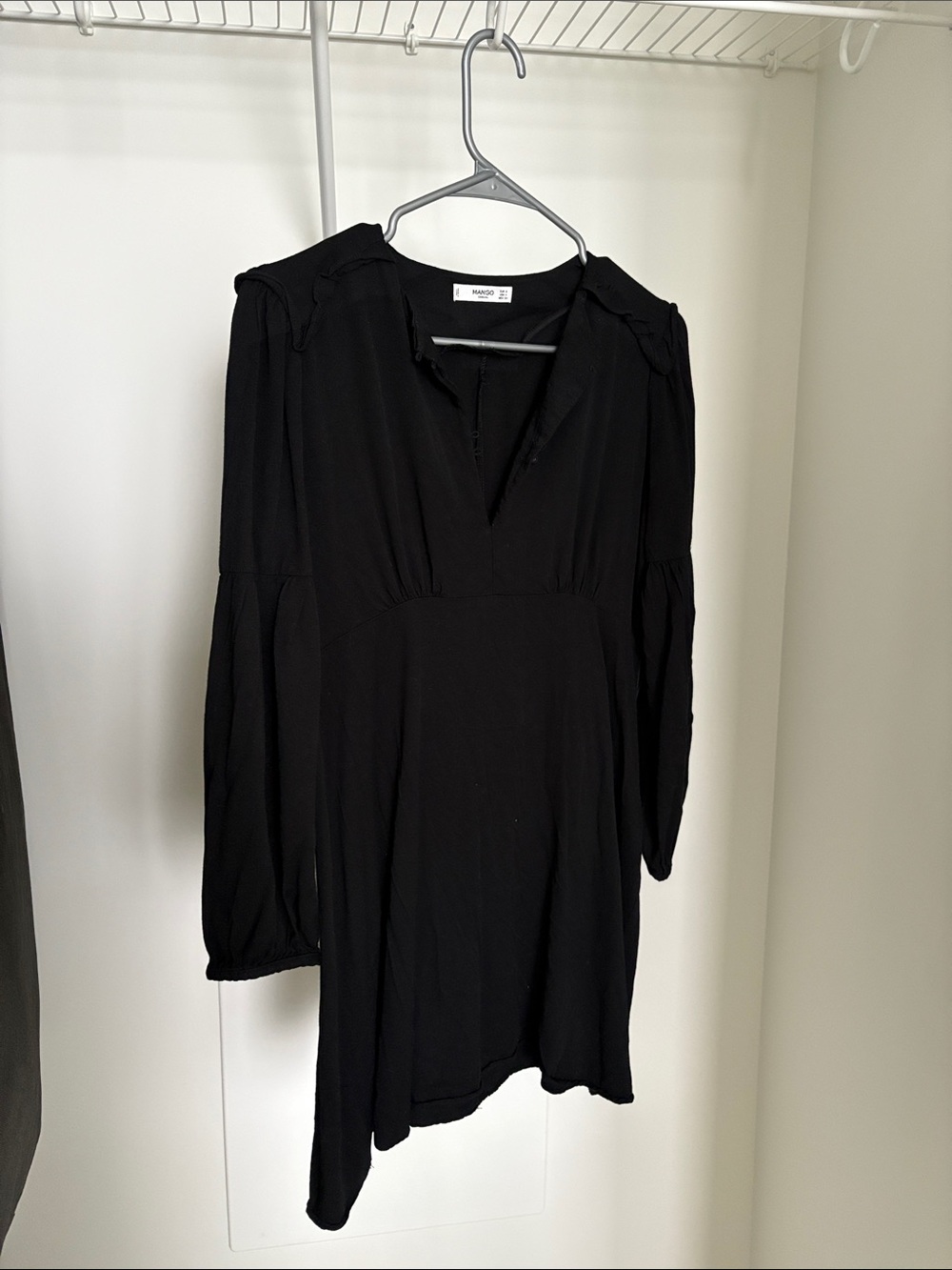 Mango Black Long-Sleeve V-Neck Dress